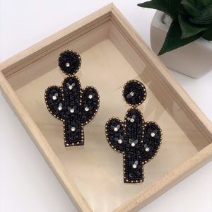BLACK SEED BEAD CACTUS EARRINGS